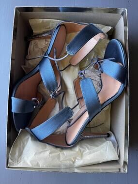 J. Crew Collection 7.5 Blue Satin Leather Glitter Heel Rylie Sandal